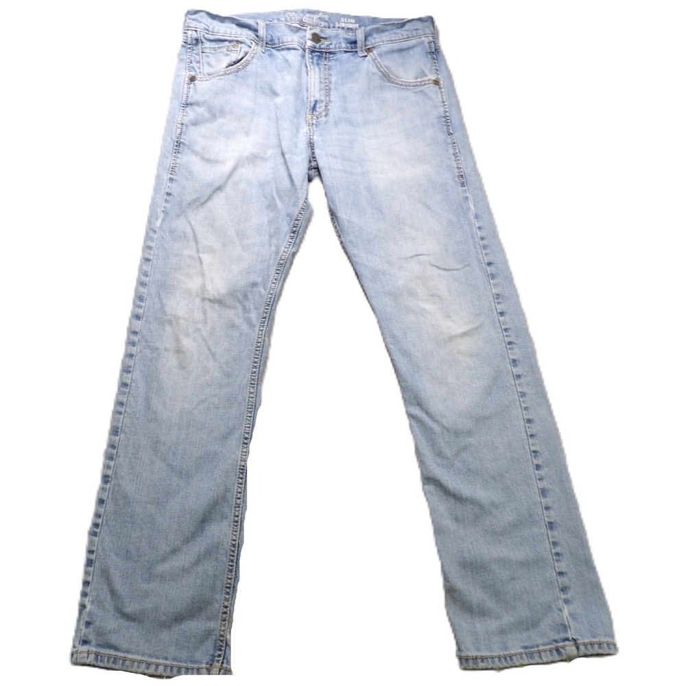 Wrangler Retro Jeans Men 34x30 Slim Straight Bleach Light Wash Denim 85MWXGB F